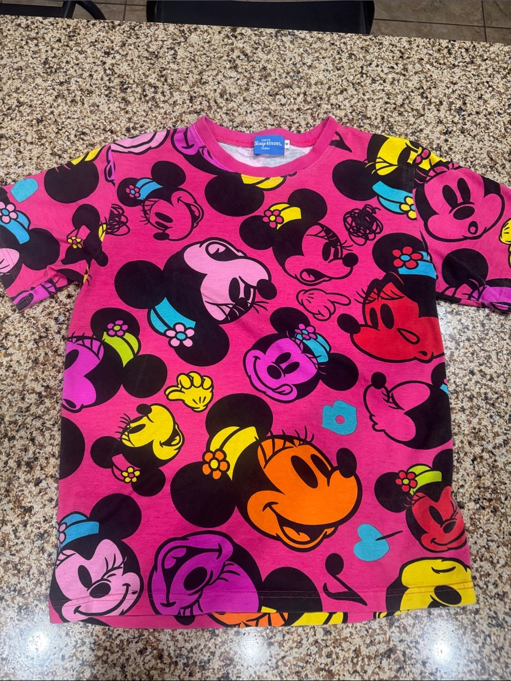 Tokyo Disney resort size medium Bright Pink Minnie Faces Graphic Tee